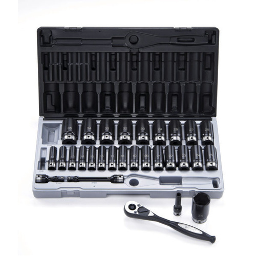 29 Piece 1/2 Drive 6-Point Metric, Deep Socket Set Action 11242901