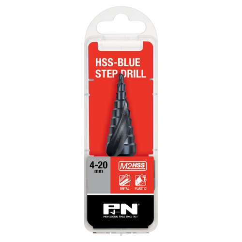 DRILL STEP 4-20MM 9-STEP M2 HSS BLUE SPIRAL FLUTE P&N 149060008