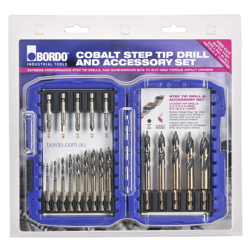 Cobalt Step Tip Drill and Accessory Set Bordo 2012-S1