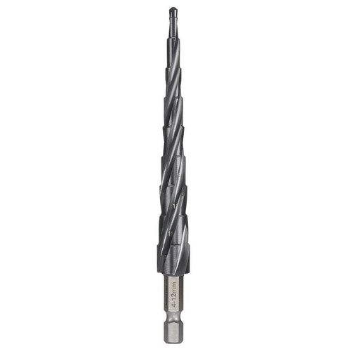 Step Tip Step Drill 10mm Deep Cut 4-12mm x 1mm HSS Co5 (Cobalt) TiAIN Coated 1/4" Hex Shank Bordo 2612-MD1