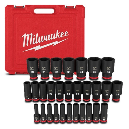Shockwave 1/2" Drive 29pce Metric Deep 6 Point Impact Socket Set Milwaukee 49667015