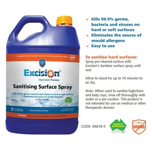 Sanitiser Surface Spray 5 Litres 70% Alcohol Excision 84618-5 main image