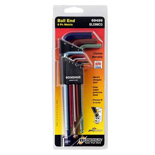 Ball End L-Wrench Colour Guard Metric Set 9 Pieces 1.5-10.0mm Bondhus BD69499