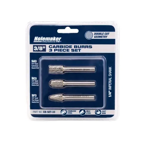 Carbide Burr Set,  Blister Pack 3-Piece SA3, SC3, SF3 Holemaker CB-SET-33
