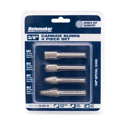 Carbide Burr Set, Blister Pack, 4 Piece SA3, SC3, SF3, SL3 Holemaker CB-SET-34