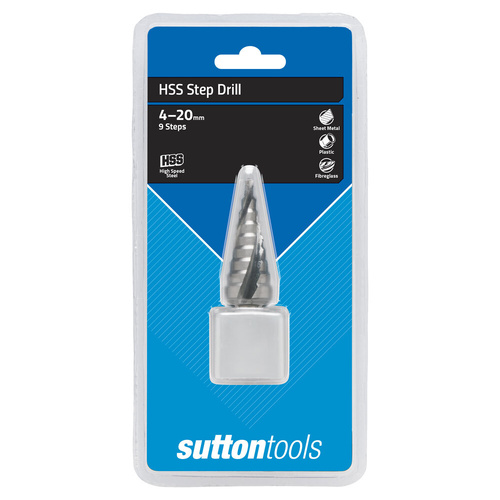 9-Step Hss Spiral Flute Step Drill Bit 4-20MM Sutton D50442009