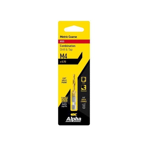 M4 x 0.7 HSS Combination Drill & Tap TiN Coated Alpha DTMC040