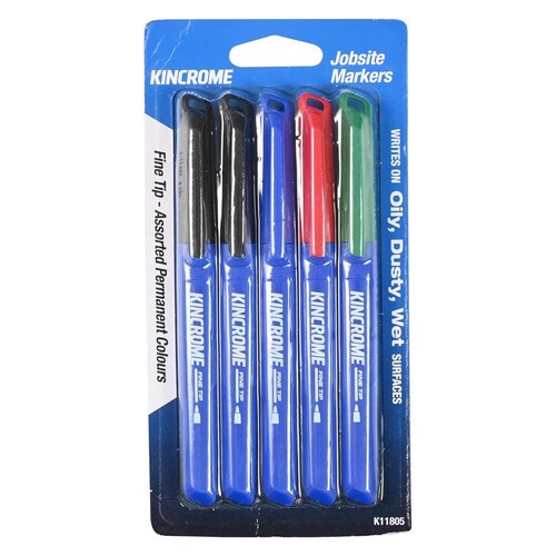 Permanent Fine Tip Marker 5 Pack Assorted Colours Kincrome K11805 main image