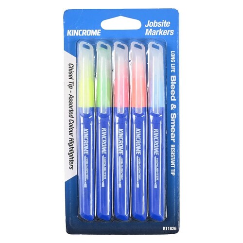 Highlighter Chisel Tip Assorted Colours 5 Pack Kincrome K11826