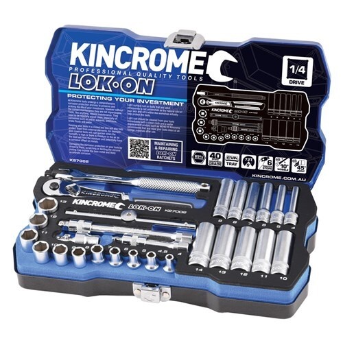 Socket Set 28 Piece 1/4" Drive - Metric LOK-ON™ Kincrome K27002