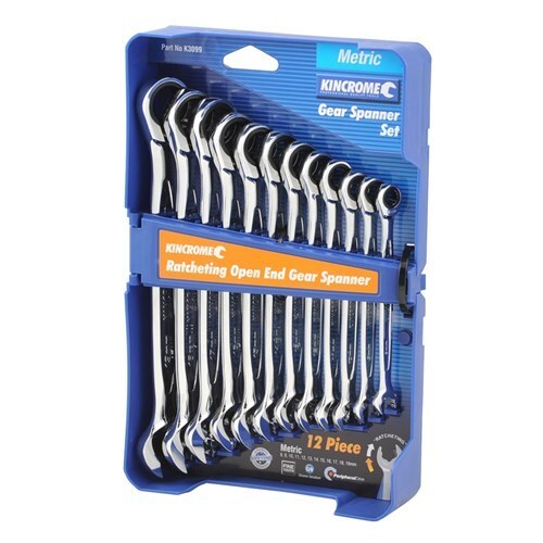 Ratcheting Open End Gear Spanner Set 12 Piece Metric Kincrome K3099 main image