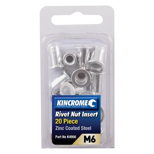 Rivet Nut Insert M6 (Zinc Coated Steel) - 20 Pack Kincrome K4956