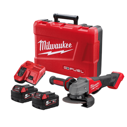 18V 5.0Ah Li-ion Cordless Fuel 125 mm (5") Angle Grinder with Deadman Paddle Switch Combo Kit Milwaukee M18FAG125XPD-502C