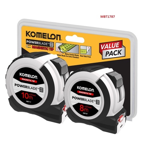 Powerblade II Tape measure with Magnetic Tip Twin pack 10m 8m Komelon MBT1787 main image