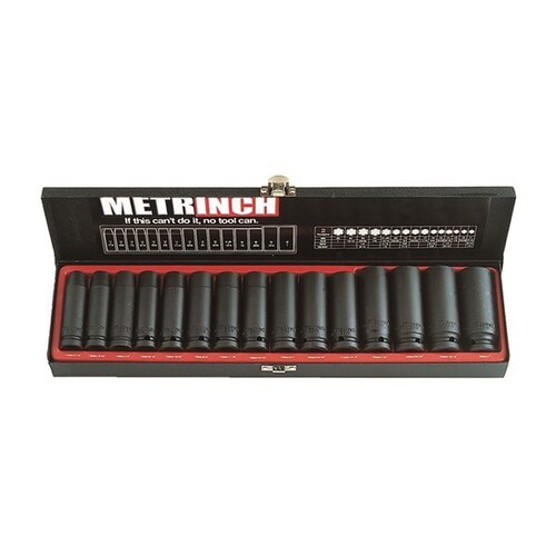 MetrInch Deep Wall Impact Socket Set 1/2" 15 Piece 
