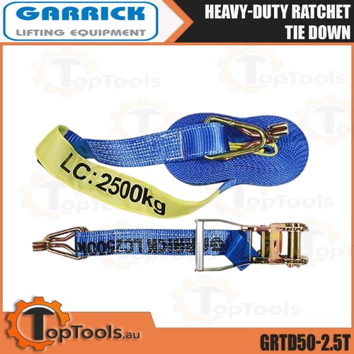 2 x 2500kg Garrick Herbert Ratchet Tie Down Straps, Trailer Car Cargo, 9M x50mm