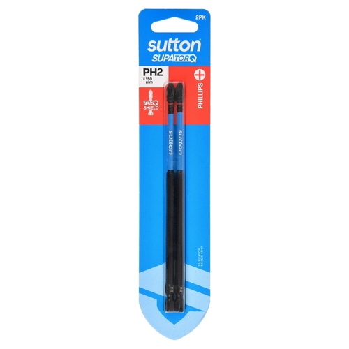 Screwdriver Bit S200 Supa TORQ Phillips PH2 150mm 2Pk Sutton Tools S200H02G02