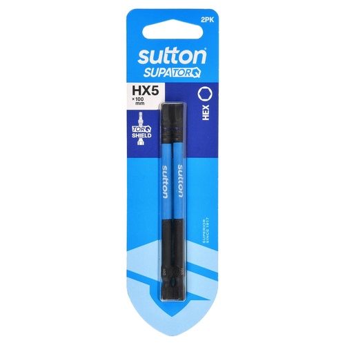 Screwdriver Bit S206 Supa TORQ Hex HX5 100mm 2Pk Sutton Tools S206H02E05