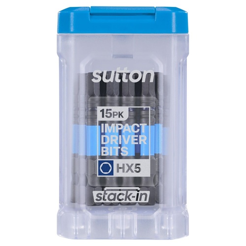 Screwdriver Bit S206 Supa TORQ HEX HX5 50mm Stack-In 15Pk Sutton Tools S206T15B05