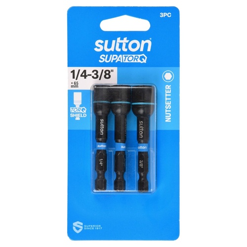 Nutsetter Bit S230 Supa TORQ Magnetic Set 1/4-3/8in 65mm 3Pc Sutton Tools S230S03CX
