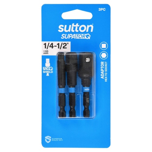 Bit Adaptor S240 Hex to Socket Set 1/4 3/8 1/2in 65mm 3Pc Sutton Tools S240S03CX