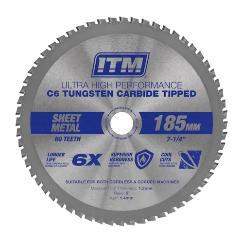 185mm Sheet Metal Cutting Blade, C6 Carbide Tipped, 60 Teeth ITM SSBL-SM1852060
