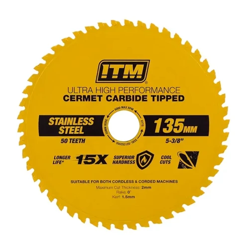 135mm Stainless Steel Metal Cutting Blade, cermet Carbide Tipped, 50 Teeth ITM SSBL-SS1352050
