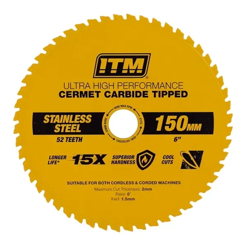 150mm Stainless Steel Metal Cutting blade, Cermet Carbide Tipped, 52 Teeth ITM SSBL-SS1502052