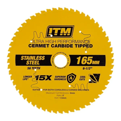 165mm Stainless Steel Metal cutting  Blade, Cermet Carbide Tipped, 56 Teeth ITM SSBL-SS1652056