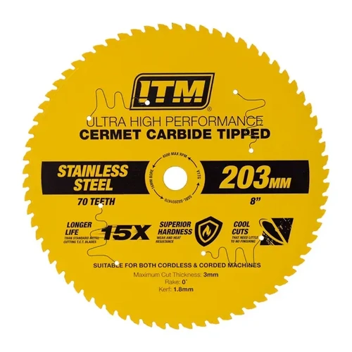 203mm Stainless Steel Metal Cutting Blade, Cermet Carbide Tipped, 70 Teeth ITM SSBL-SS2031670