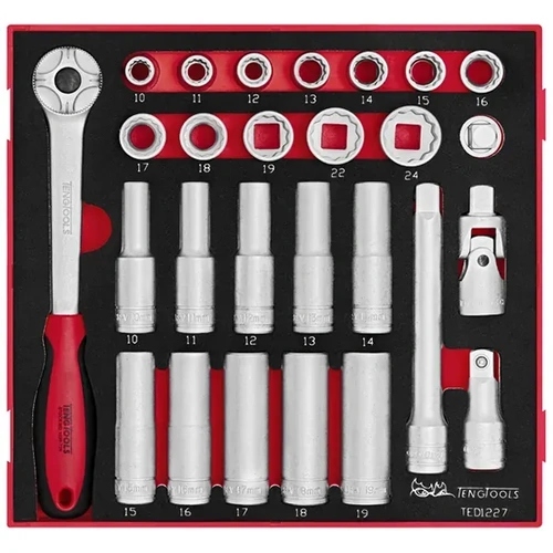 1/2" Dr. Socket & Accessories Set 10-24mm 27-Piece TED-Tray Teng Tools TE-TED1227