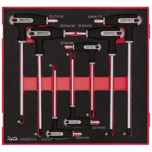 Torx TP/TPX T-Handle Set 10-40 7-Piece TED-Tray Teng Tools TE-TEDTX7