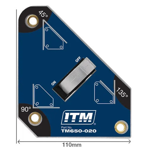 Switchable Welding Magnet, 30KGS Force, 110MM, 45°, 90° & 135°, Powerful NDFEB Magnet ITM TM650-020