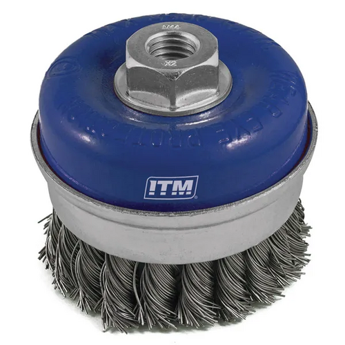 Twist Knot Cup Brush Steel 75mm With Band With Multi Bore Thread Adaptors ITM TM7001-075 main image