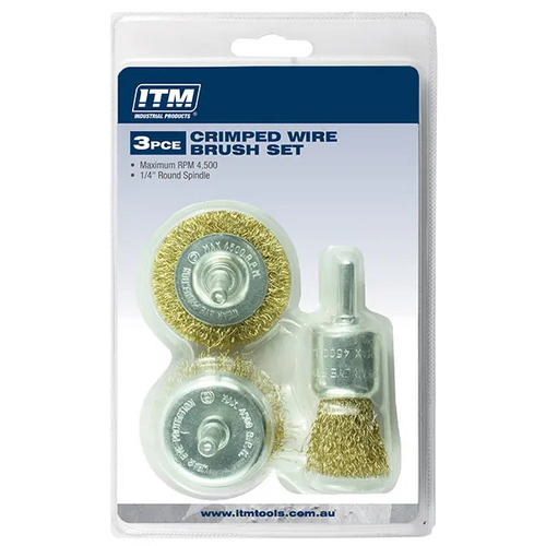 Crimped Wire Brush Kit 3 Piece -50mm Wheel Brush, 50mm Cup Brush And 25mm End Brush ITM TM7016-003 main image