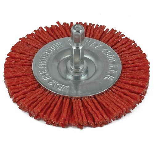 Nylon Spindle Mounted Wheel Brush 100mm, 80 Grit, 1/4" Hex Shank  ITM TM7102-100